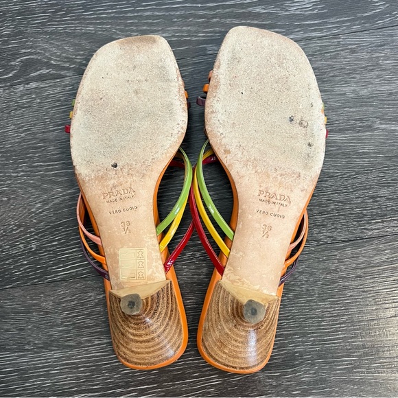 VTG Prada Orange Leather Kitten Heel Sandals with Original Bag - Picture 5 of 10